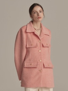 핑크 사파리 포켓 오버핏 트위드 자켓