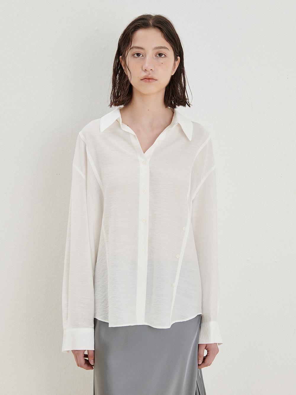 T985 Two-way Butt Shirt Blouse - 베이지
